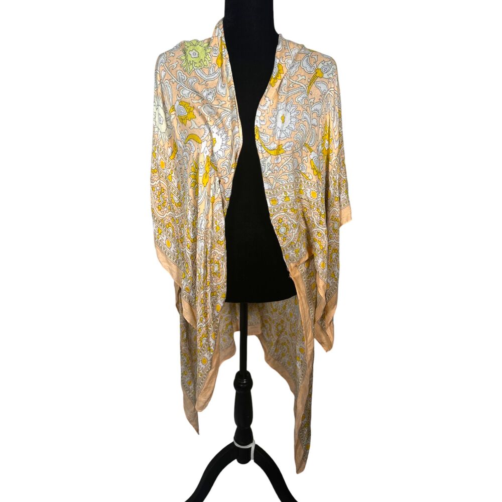 Free People Peach Floral Kimono Topper One Size